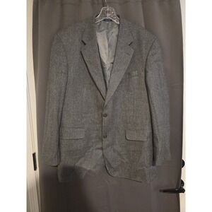 Meeting Street Grey Herringbone Blazer, Men's 46R Jacket, 100% Lambswool‎ Coat